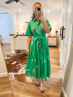 Load image into Gallery viewer, Relate To Me Kelly Green Floral Midi Dress
