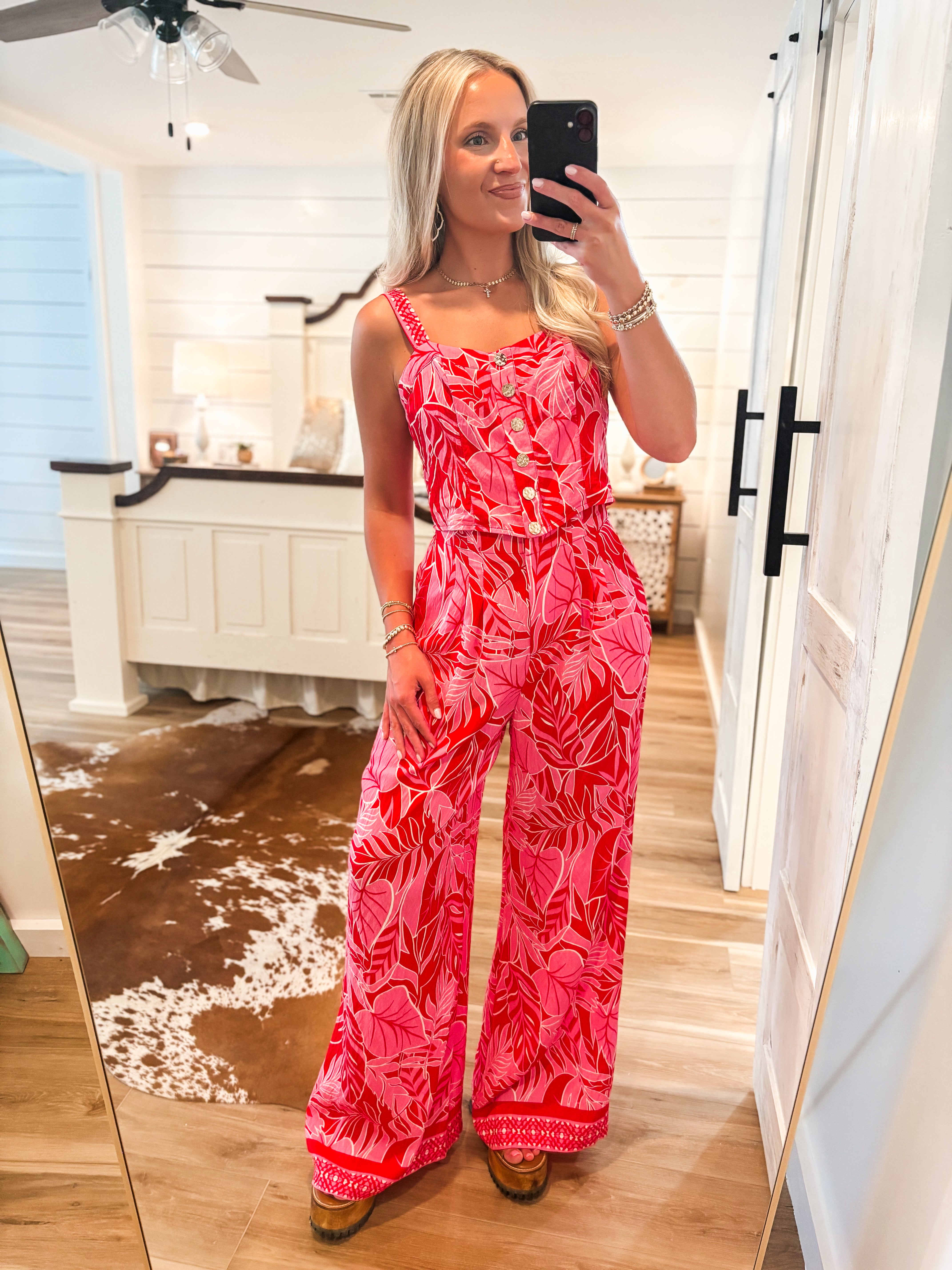 Island Bound Pink Tropical Print Tank & Lounge Pant Set
