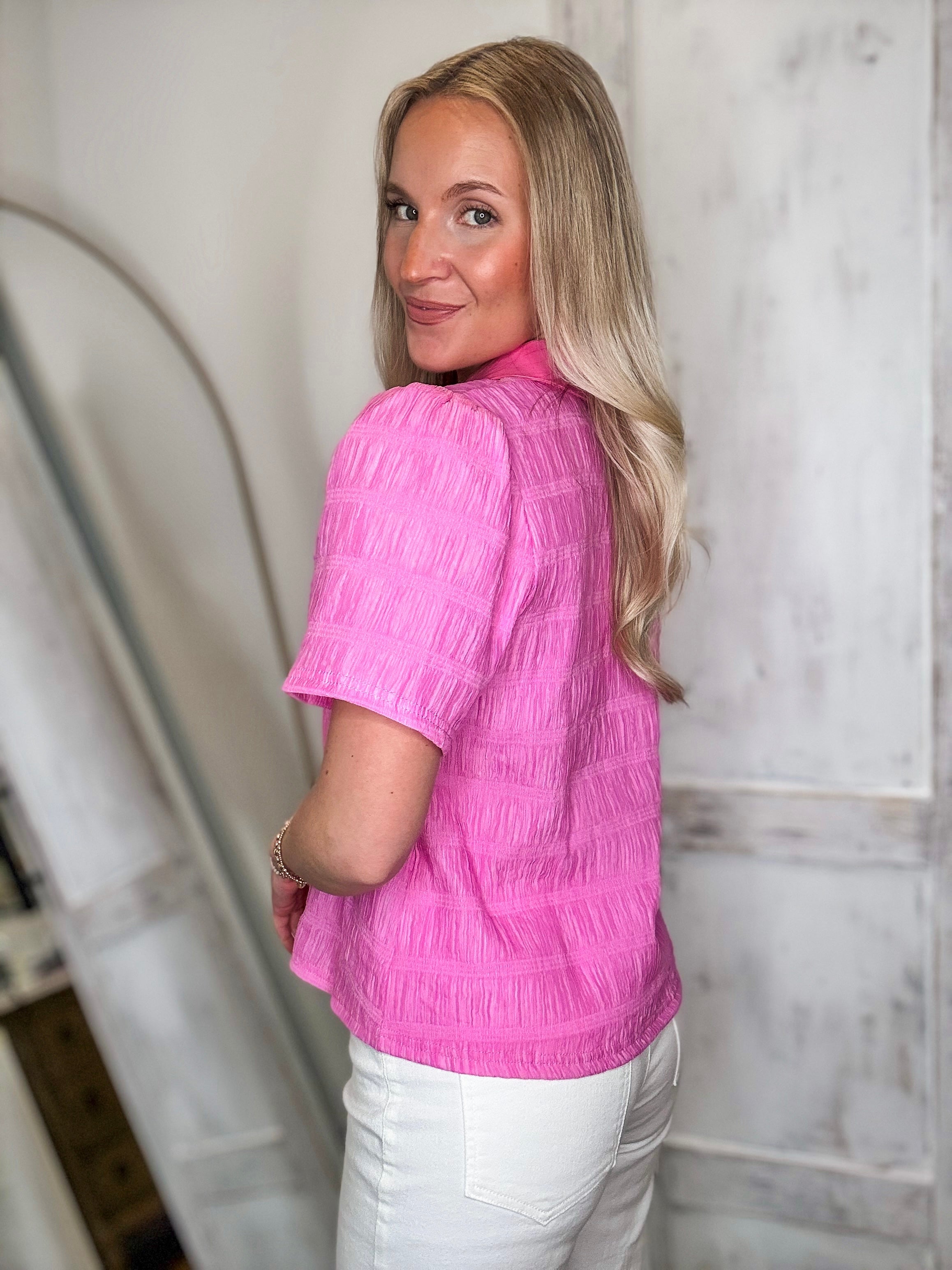 Inner Circle Pastel Pink Button Down Blouse