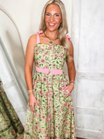 Load image into Gallery viewer, All Along Green/Pink Floral Midi Dress
