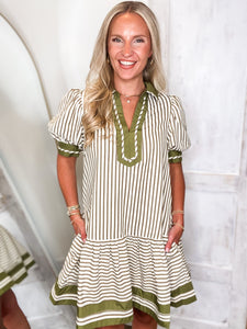 Staying Close Olive Stripe Mini Dress