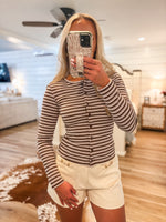 Load image into Gallery viewer, Subtle Saying Brown &amp; Pink Stripe L/S Top
