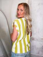 Load image into Gallery viewer, Hey There Lime Striped Pocket Blouse
