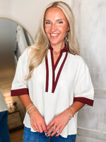 Load image into Gallery viewer, On A Break Cream Contrast S/S Blouse
