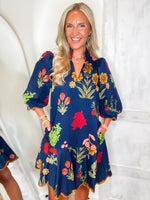 Load image into Gallery viewer, From Here Navy Floral Mini Dress
