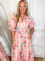 Load image into Gallery viewer, Fresh Breeze Pink Floral Midi Dress
