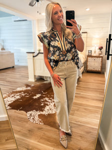 Noticed You Charcoal Multi Floral Blouse