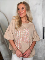 Load image into Gallery viewer, Looking Forward Bow Patch Taupe S/S Blouse
