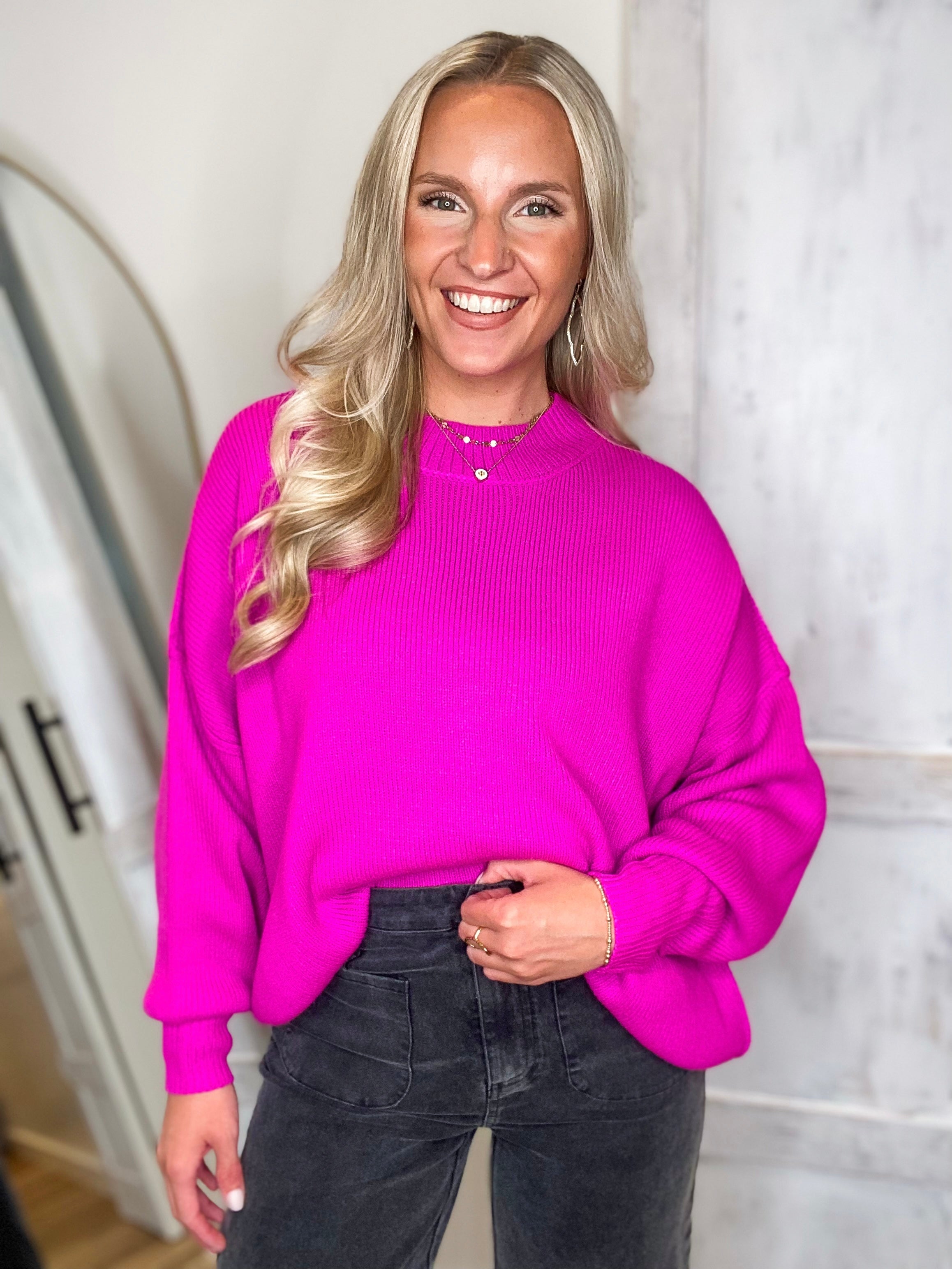 Far Out Magenta Oversized Knit Sweater