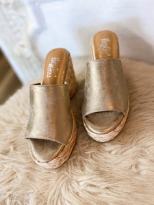 Solstice Gold Metallic Corkys Wedge Sandal