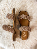 Load image into Gallery viewer, Don&#39;t Get It Twisted Champagne Crystal Corkys Sandal
