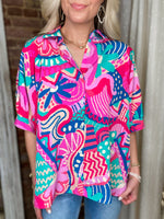 Load image into Gallery viewer, In The Clouds Pink Abstract Button Down Blouse
