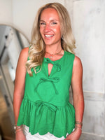 Load image into Gallery viewer, Complete Gratitude Kelly Green Linen Bow Tank
