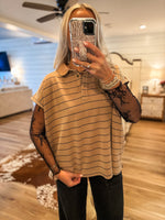 Load image into Gallery viewer, Keep Going Taupe Stripe Polo Top
