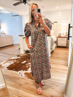 Load image into Gallery viewer, Seeing Now Brown Multi Floral Button Down Midi Dress

