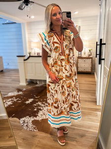 A Day Out Ivory & Rust Floral Midi Dress