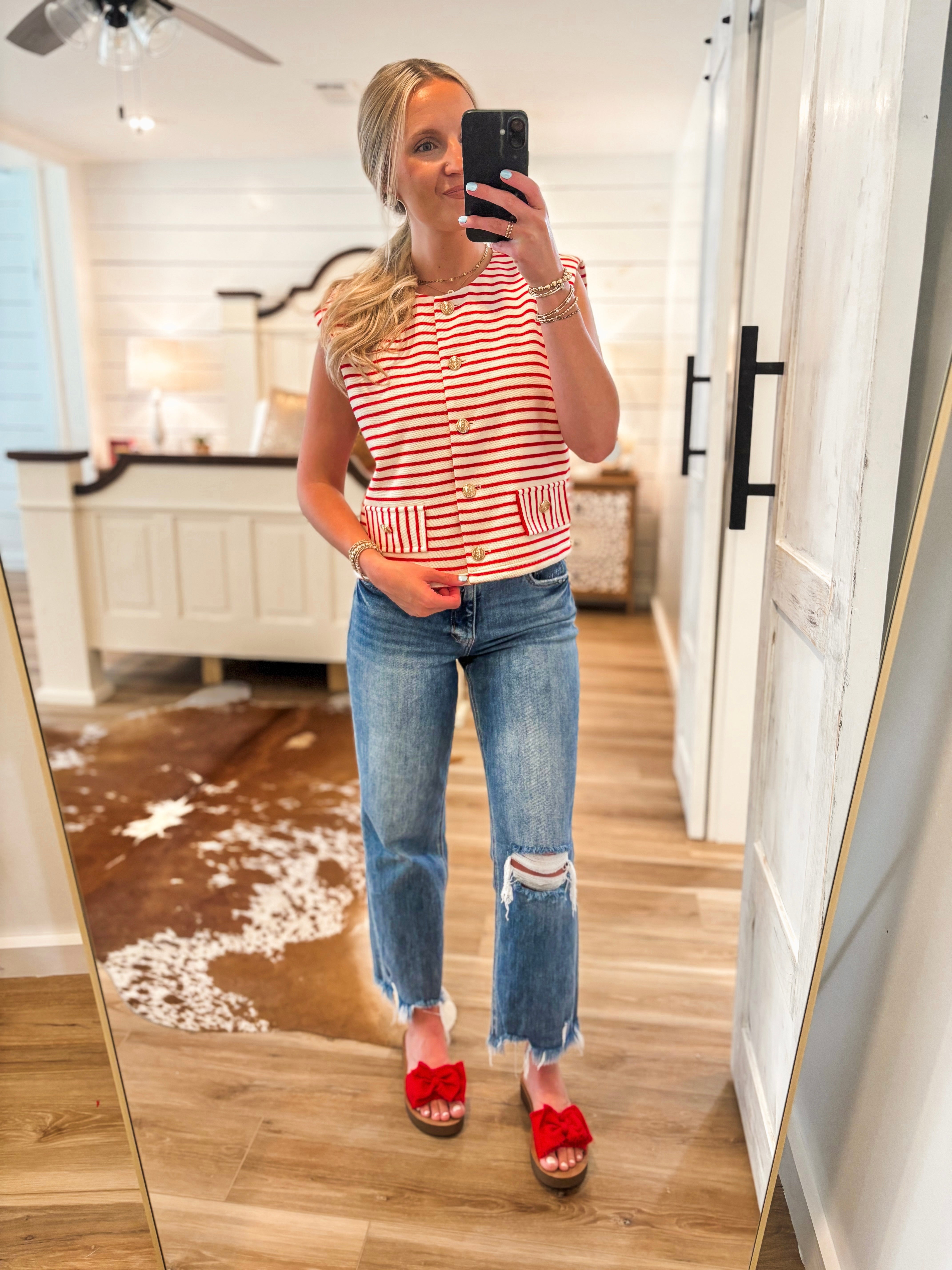 Left Unsaid Red & White Stripe Vest Blouse