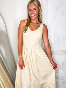 Sentimental Feeling Butter Yellow Eyelet Midi Dress