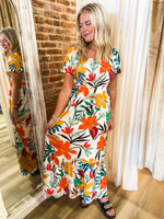 Load image into Gallery viewer, Island Vibes White Floral Maxi Dress
