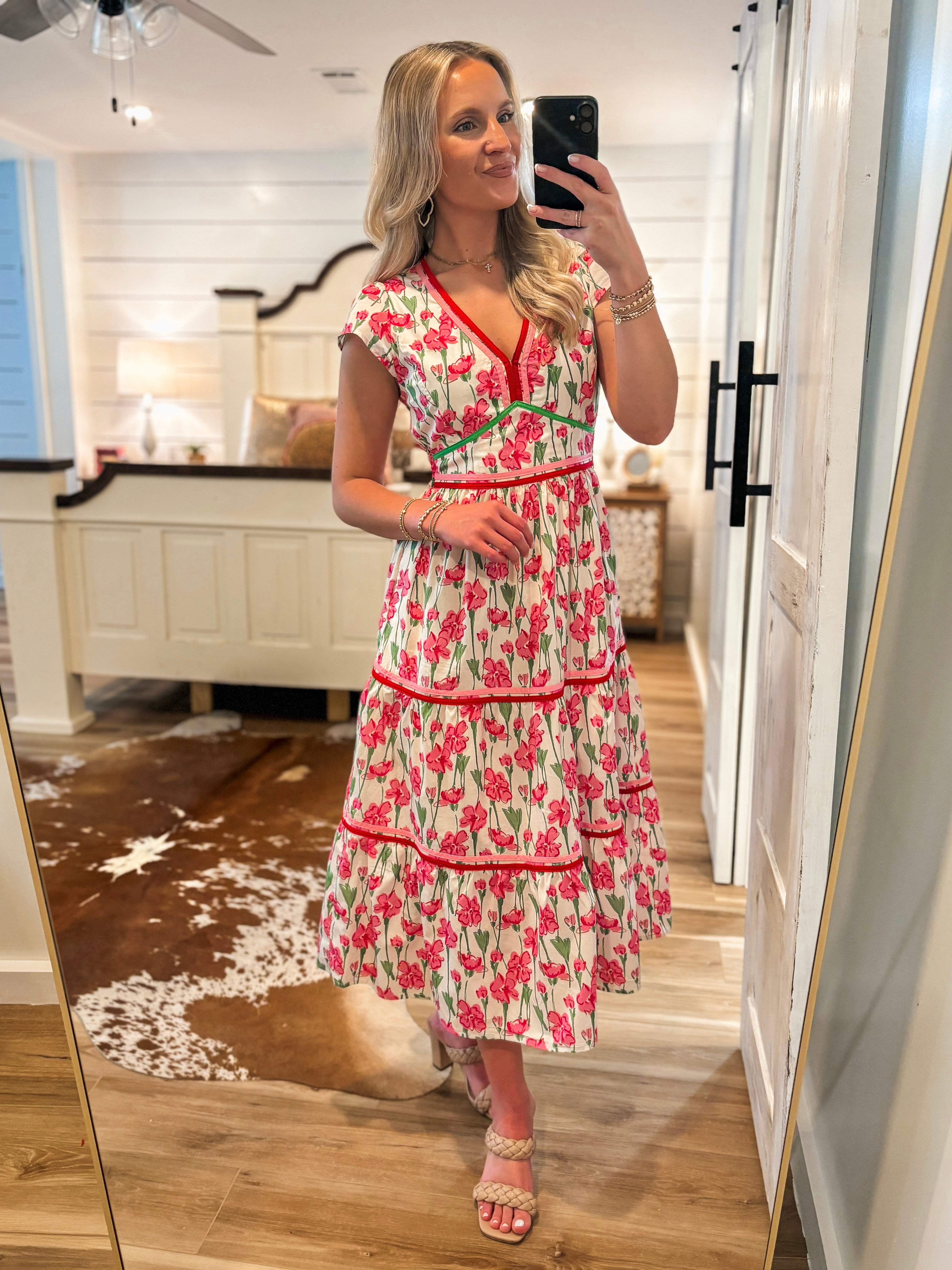 Summer Dreams Pink Floral Poplin Midi Dress