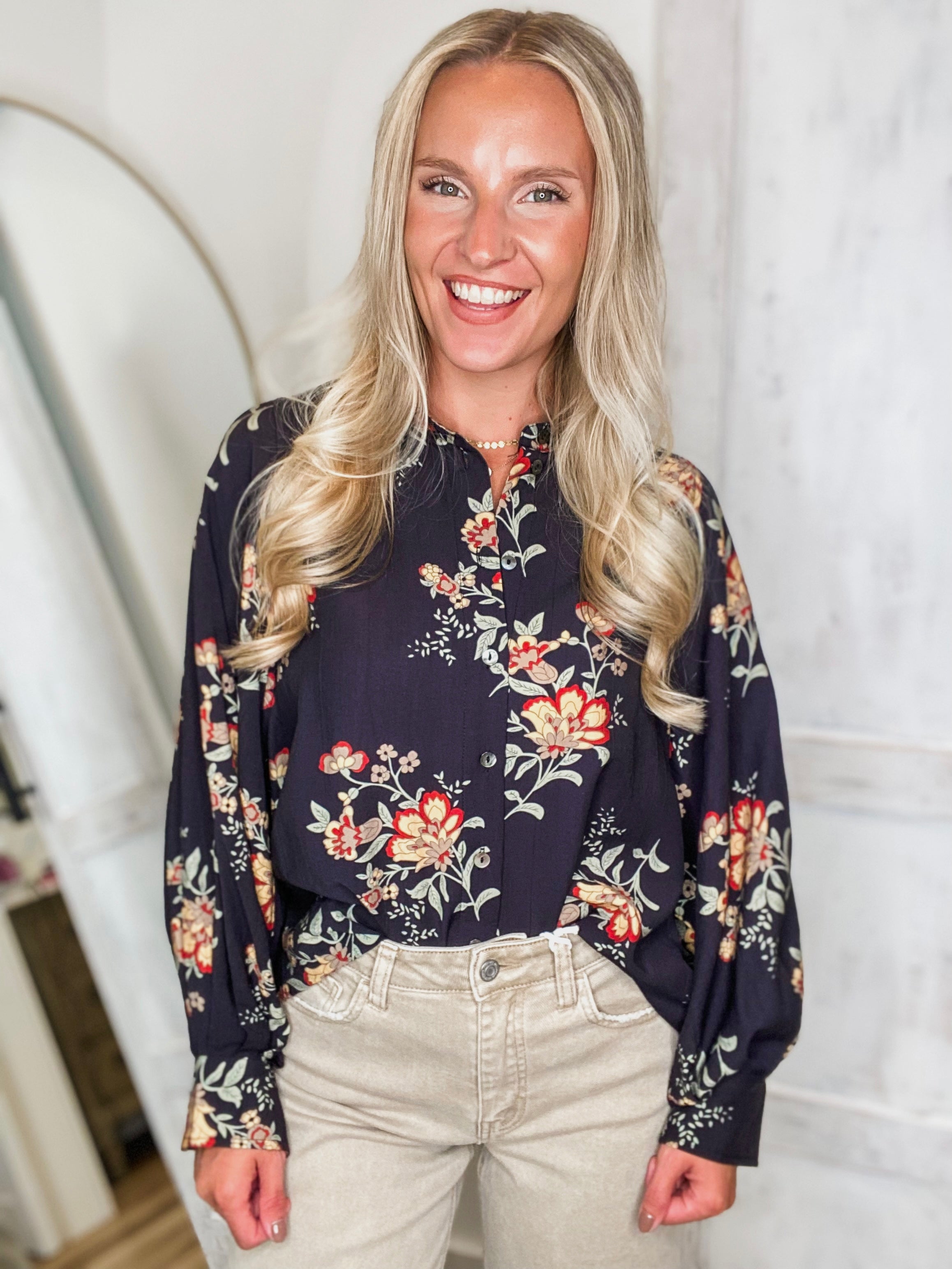 Today's Plan Black Floral L/S Blouse