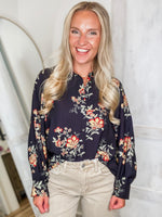 Load image into Gallery viewer, Today&#39;s Plan Black Floral L/S Blouse
