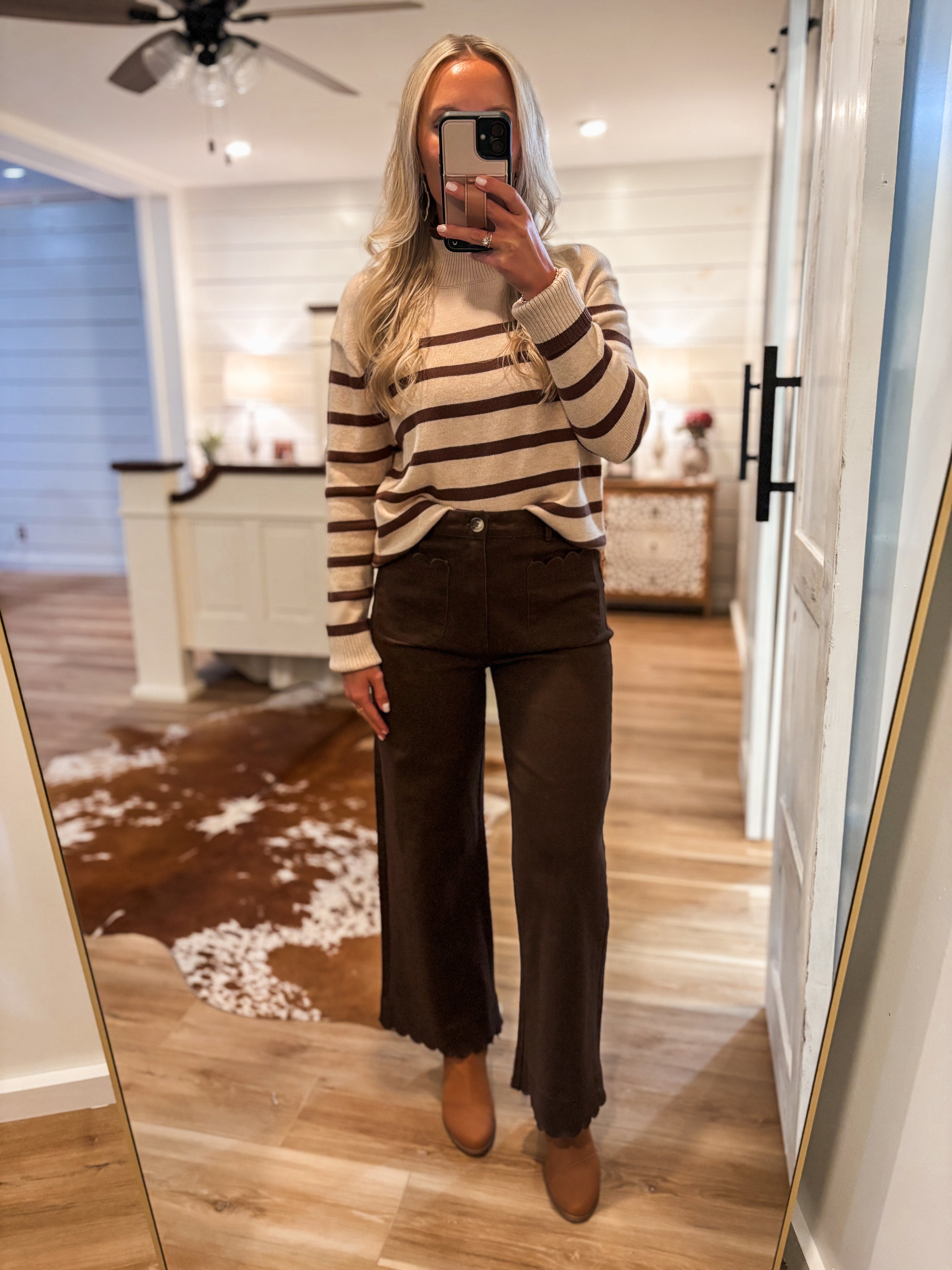 Coming Over Taupe & Brown Stripe Sweater
