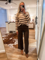 Load image into Gallery viewer, Coming Over Taupe &amp; Brown Stripe Sweater
