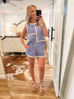 Load image into Gallery viewer, Blissful Day Orchid Blue Stripe Tank &amp; Shorts Set
