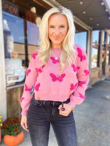 Butterfly Simply Southern Mauve Pink Cropped Sweater
