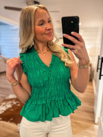 Load image into Gallery viewer, Take Your Place Kelly Green Peplum Blouse
