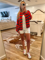 Load image into Gallery viewer, Carry On Red/Navy Stripe Cardigan
