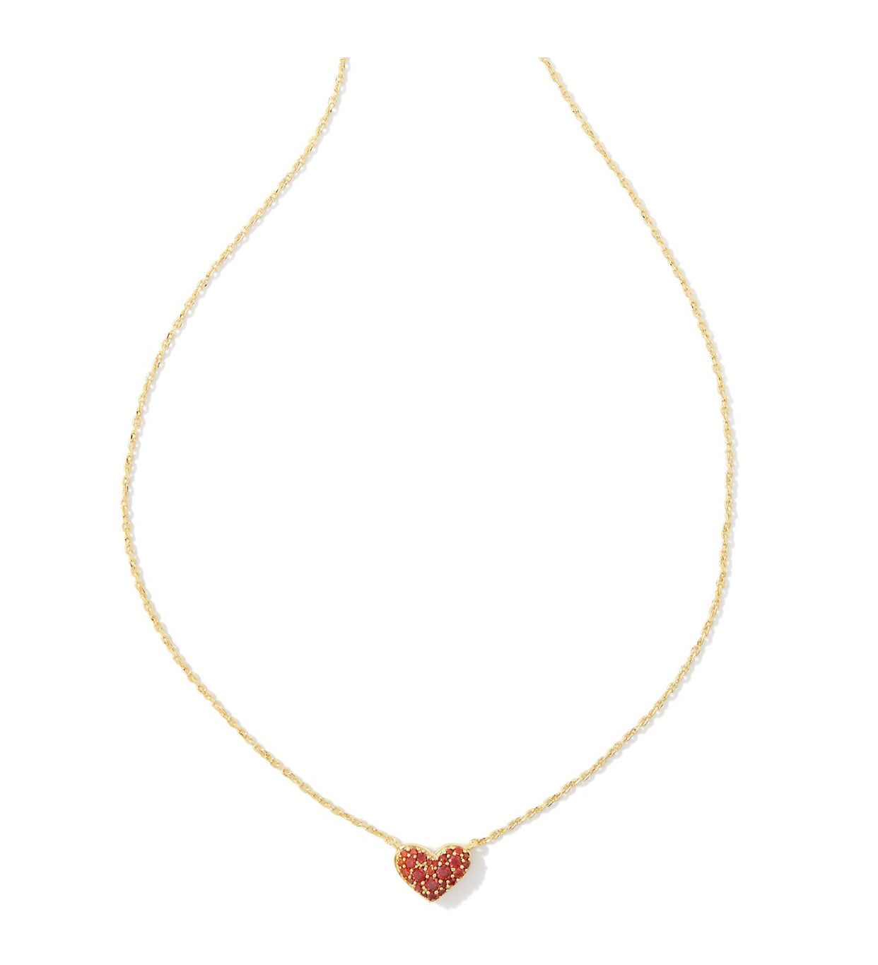 Ari Pave Red Crystal Heart Pendant Gold Necklace