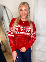 Load image into Gallery viewer, By The Fire Red Bow Sweater
