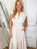 Load image into Gallery viewer, About Time Champagne Front Zip Midi Dress

