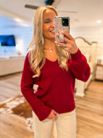 Load image into Gallery viewer, Joyful Thought Burgandy Bow Sweater
