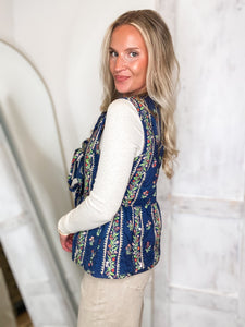Out Here Navy Floral Puffer Vest