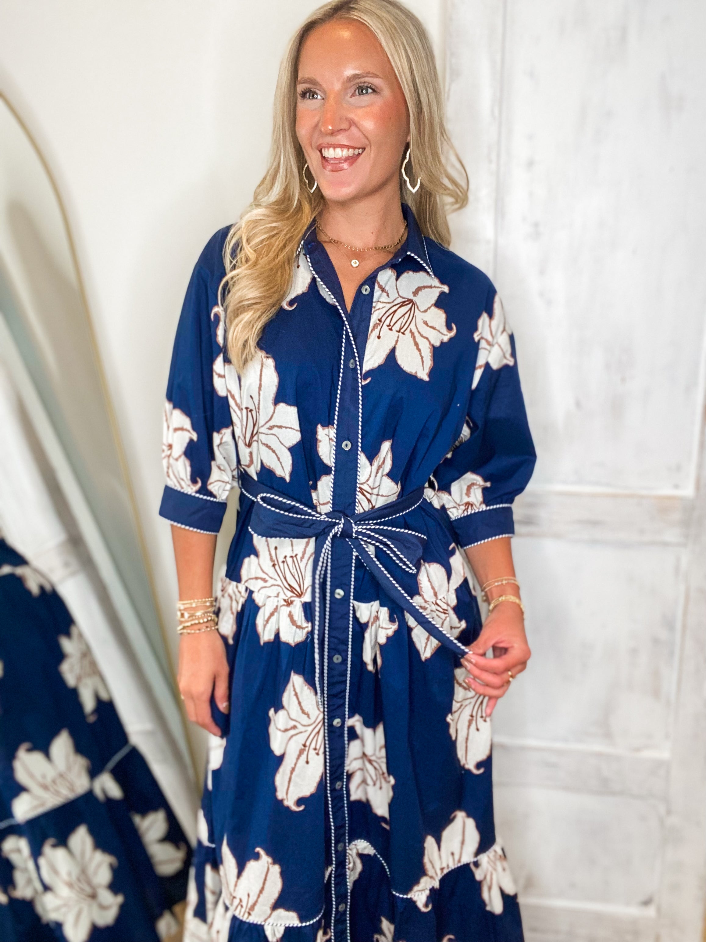 Closing In Navy Floral Midi Dress