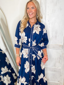 Closing In Navy Floral Midi Dress