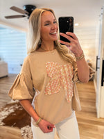 Load image into Gallery viewer, Looking Forward Bow Patch Taupe S/S Blouse
