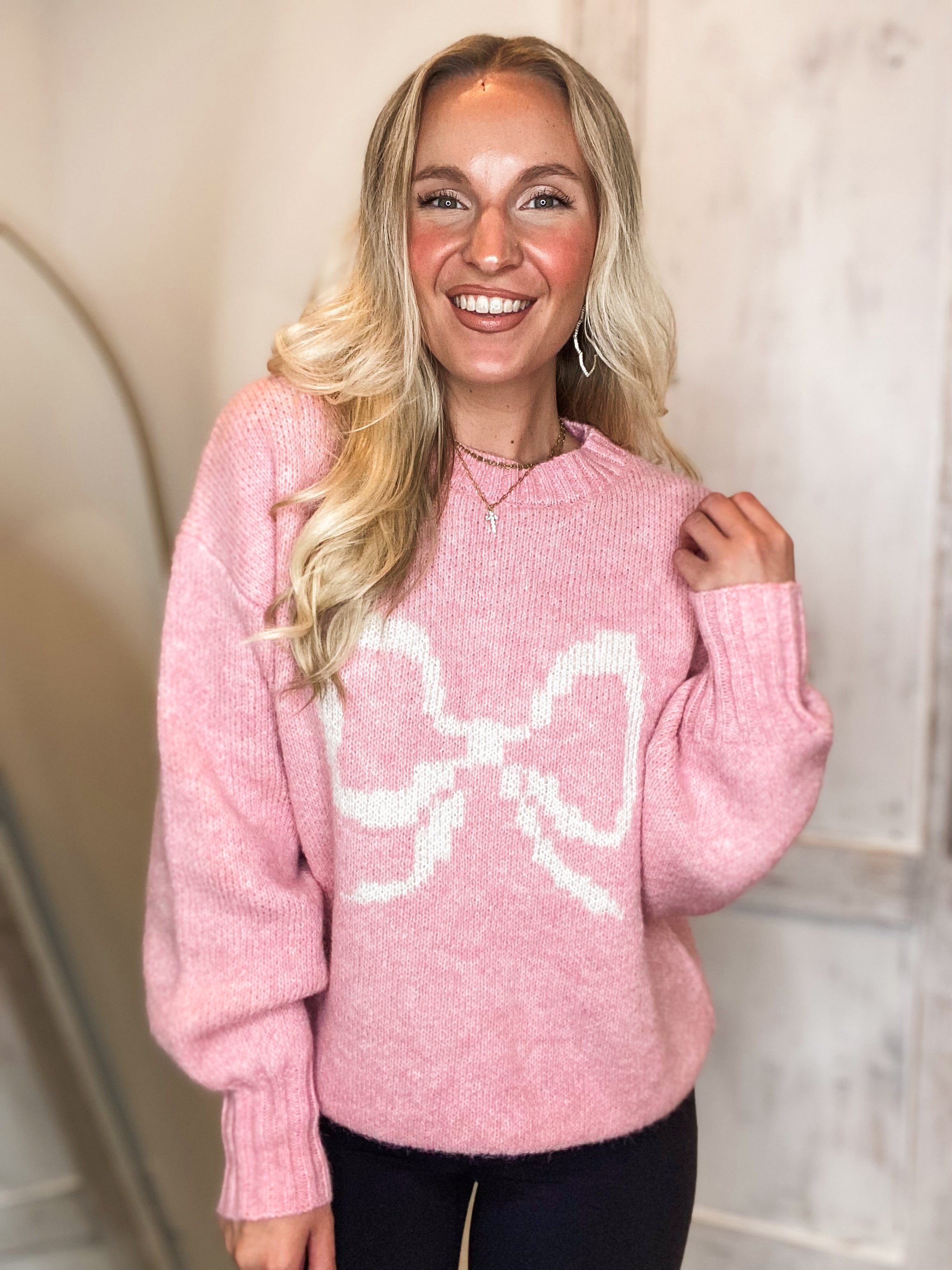 Cling To You Pink Bow Graphic Sweatshirt