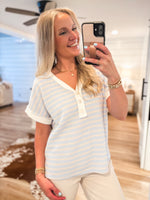 Load image into Gallery viewer, Still Here Powder Blue Stripe Henley Blouse
