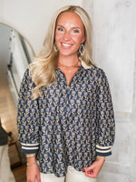 Load image into Gallery viewer, Called Off Midnight Floral Contrast Blouse
