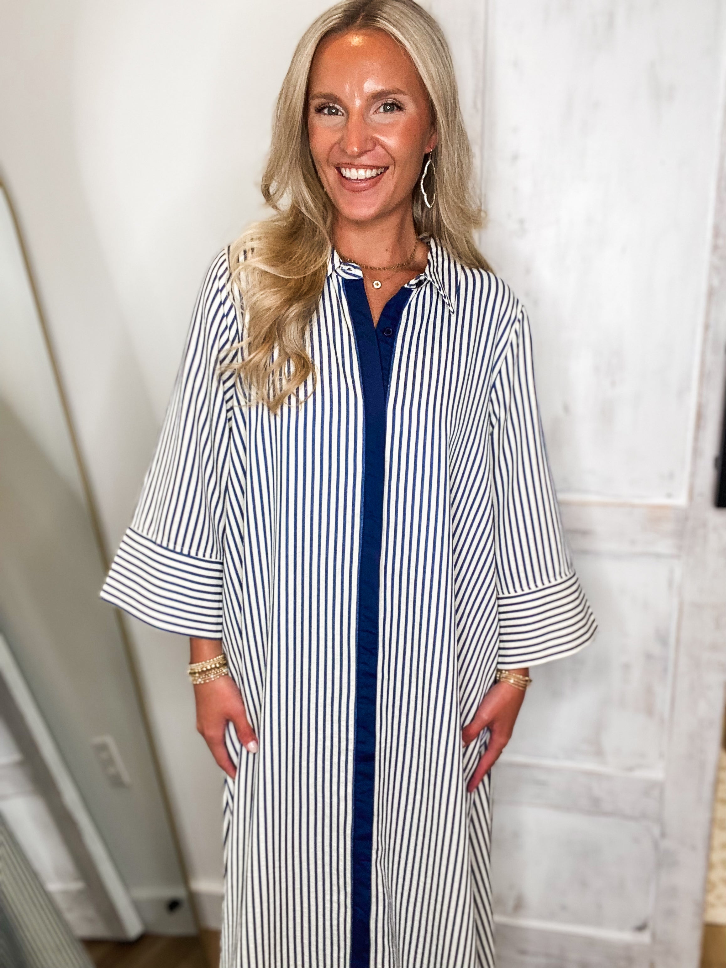 Long Distance Indigo Stripe Maxi Dress