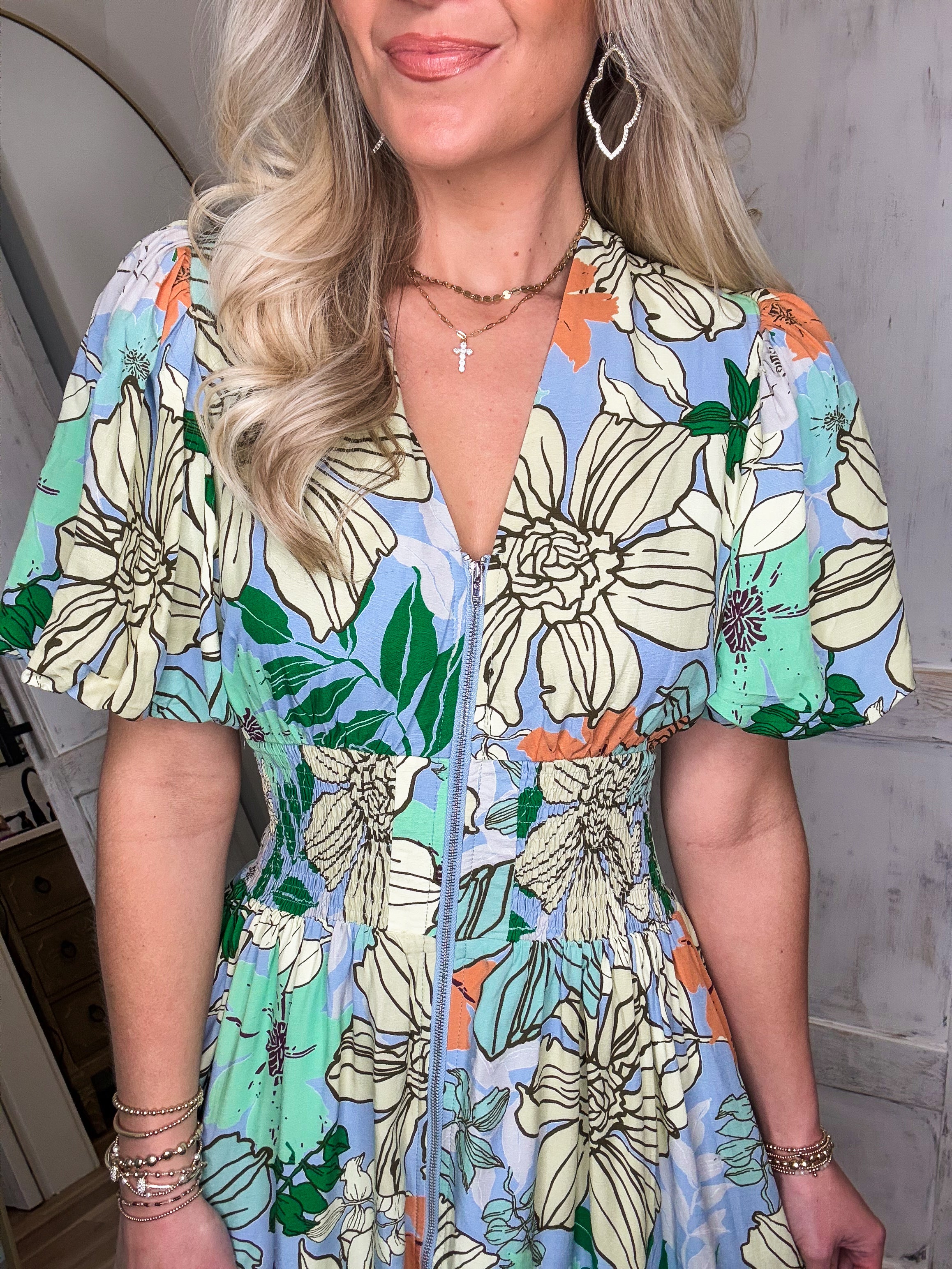 Field Of Possibilities Multi Floral Blue Midi Dress