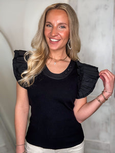 Next Move Black Flutter Sleeve Blouse