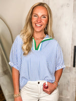 Load image into Gallery viewer, Loving Me Blue Stripe Contrast Blouse
