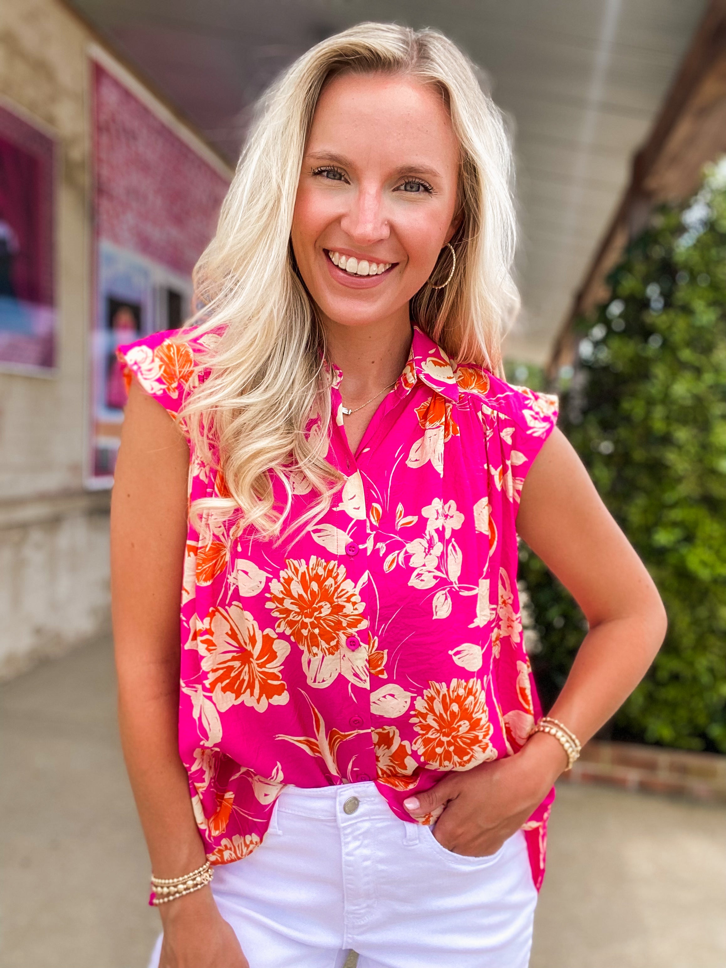 Rising Up Pink Floral Button Down Blouse