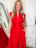 Load image into Gallery viewer, About Time Red Front Zip Midi Dress
