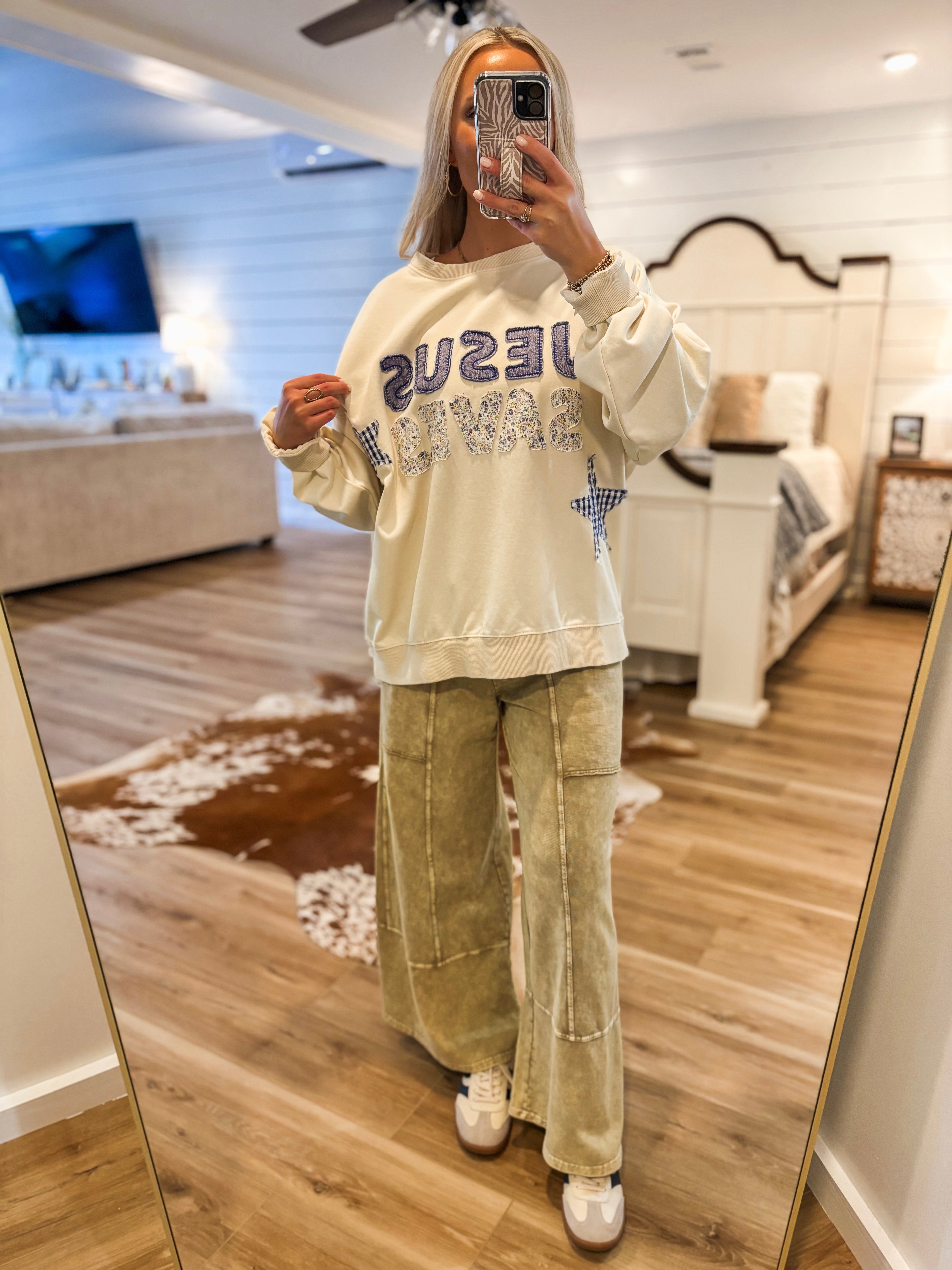 Jesus Saves Patch Letter Oat Pullover